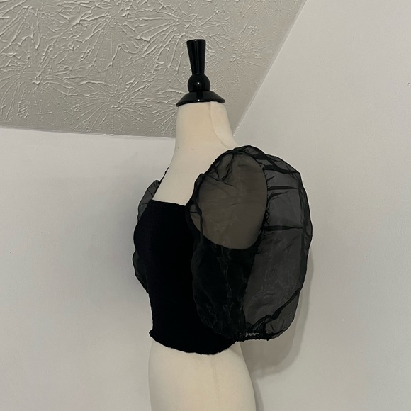 Forever 21 Sheer Puff Sleeve Cropped Top - Picture 2 of 6